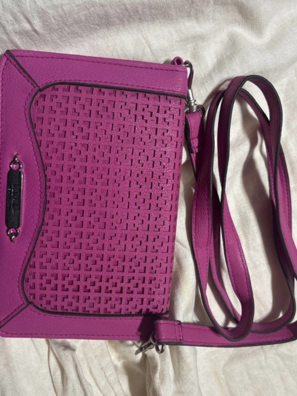 Nicole Miller Fuchsia Crossbody Bag with Woven Front Panel